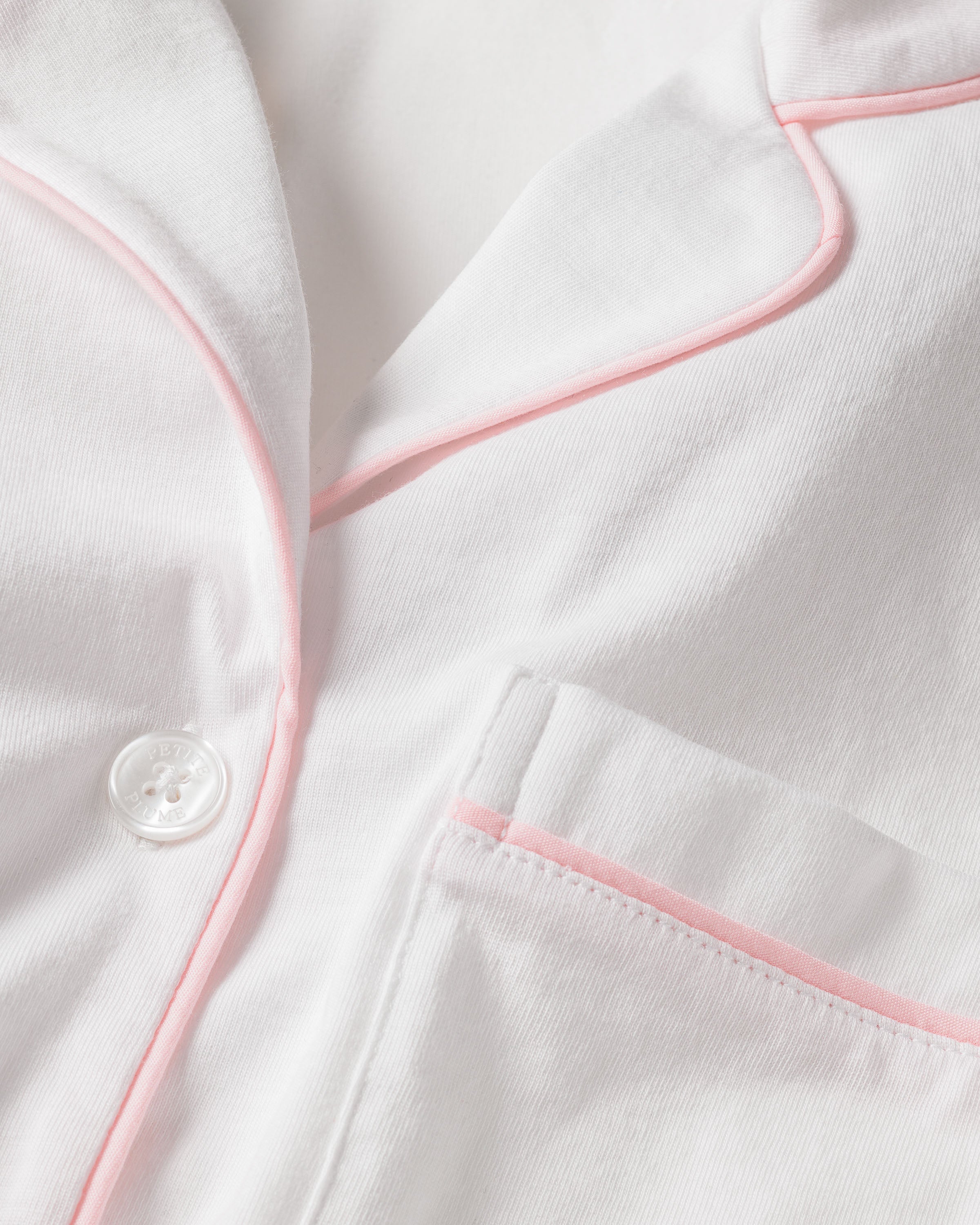 Women's Pima Pajama Short Set in White with Pink Piping