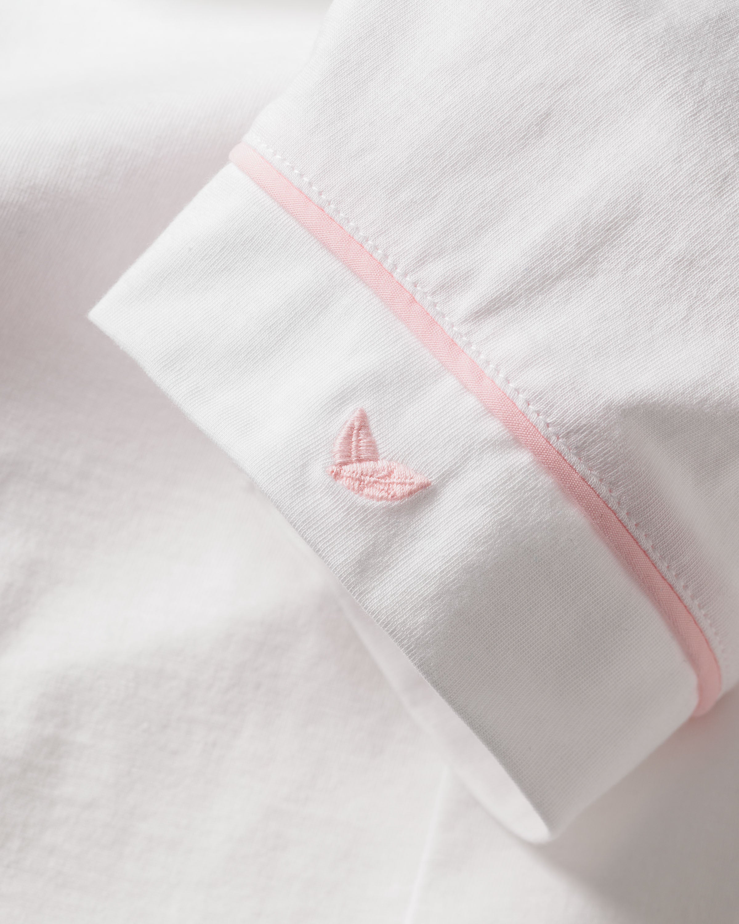 Women's Pima Pajama Short Set in White with Pink Piping