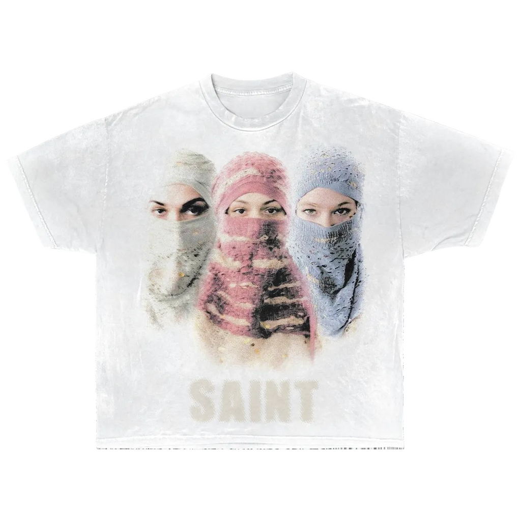 Saint Streetwear Tee White Cotton DTG Print Distressed Graphic True To Size